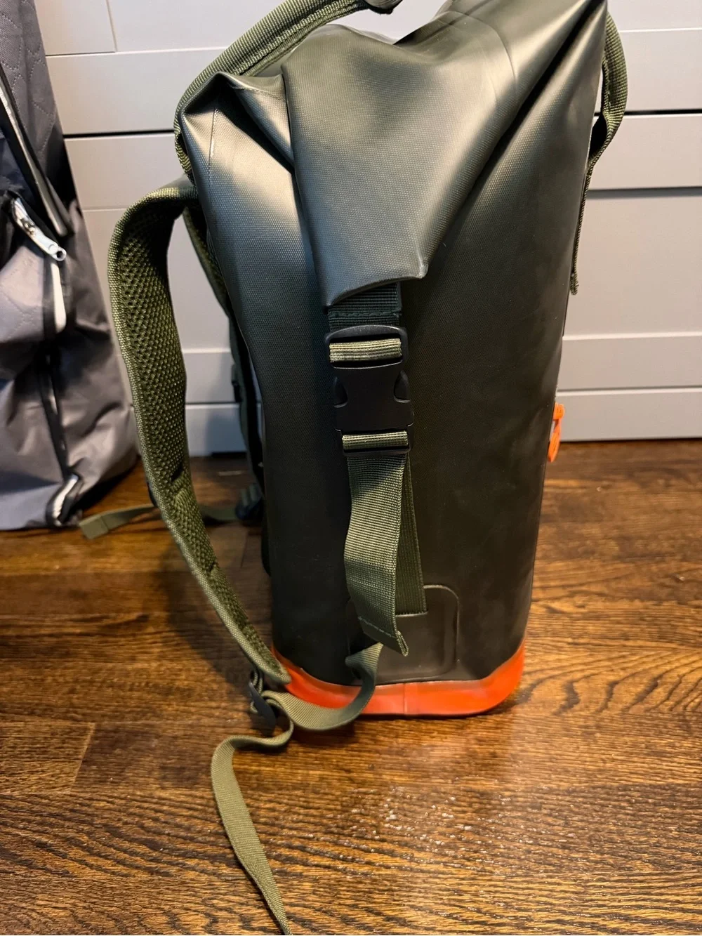 Hunter Olive Green Roll-Top Backpack with Orange Accent